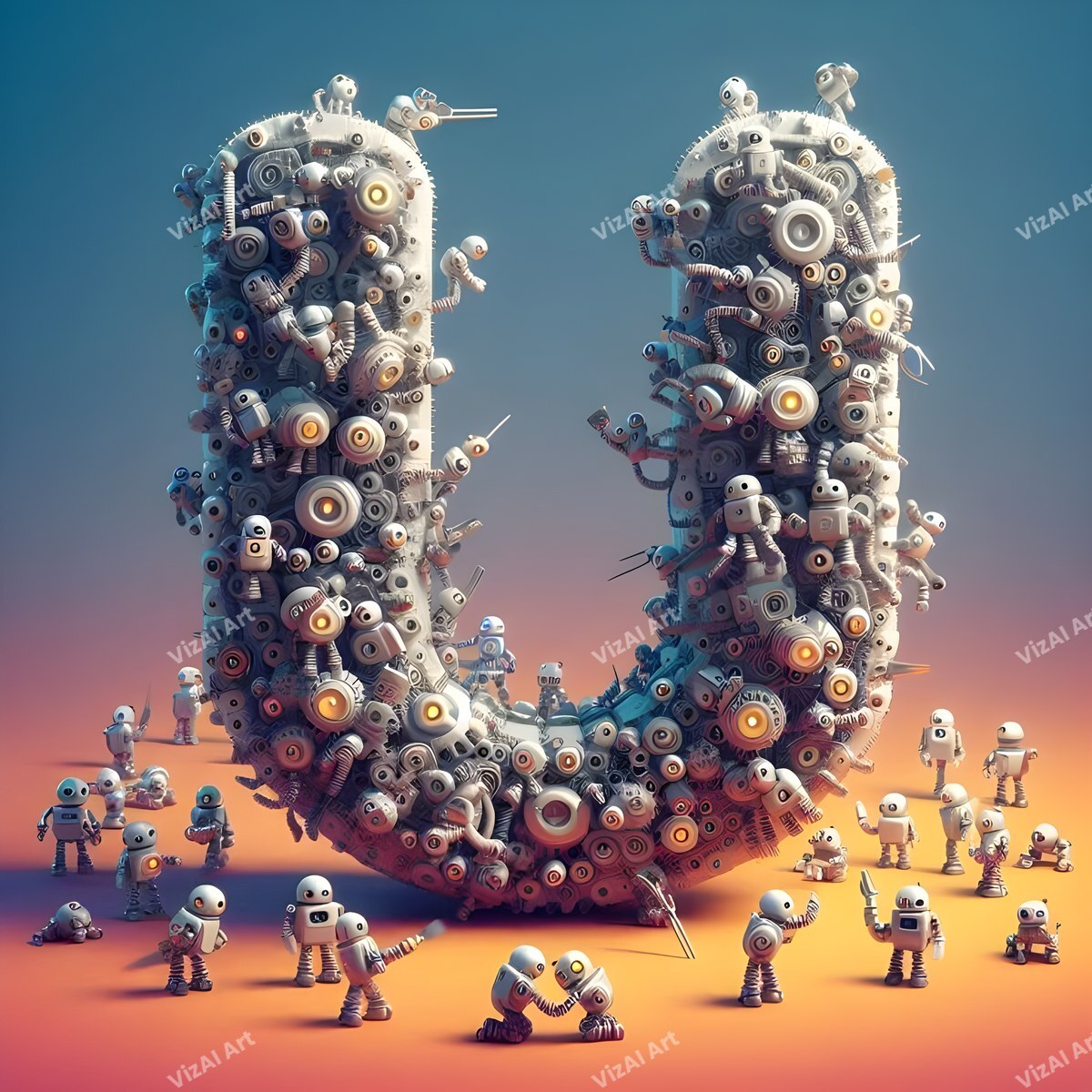 AI Robot alphabet letter U