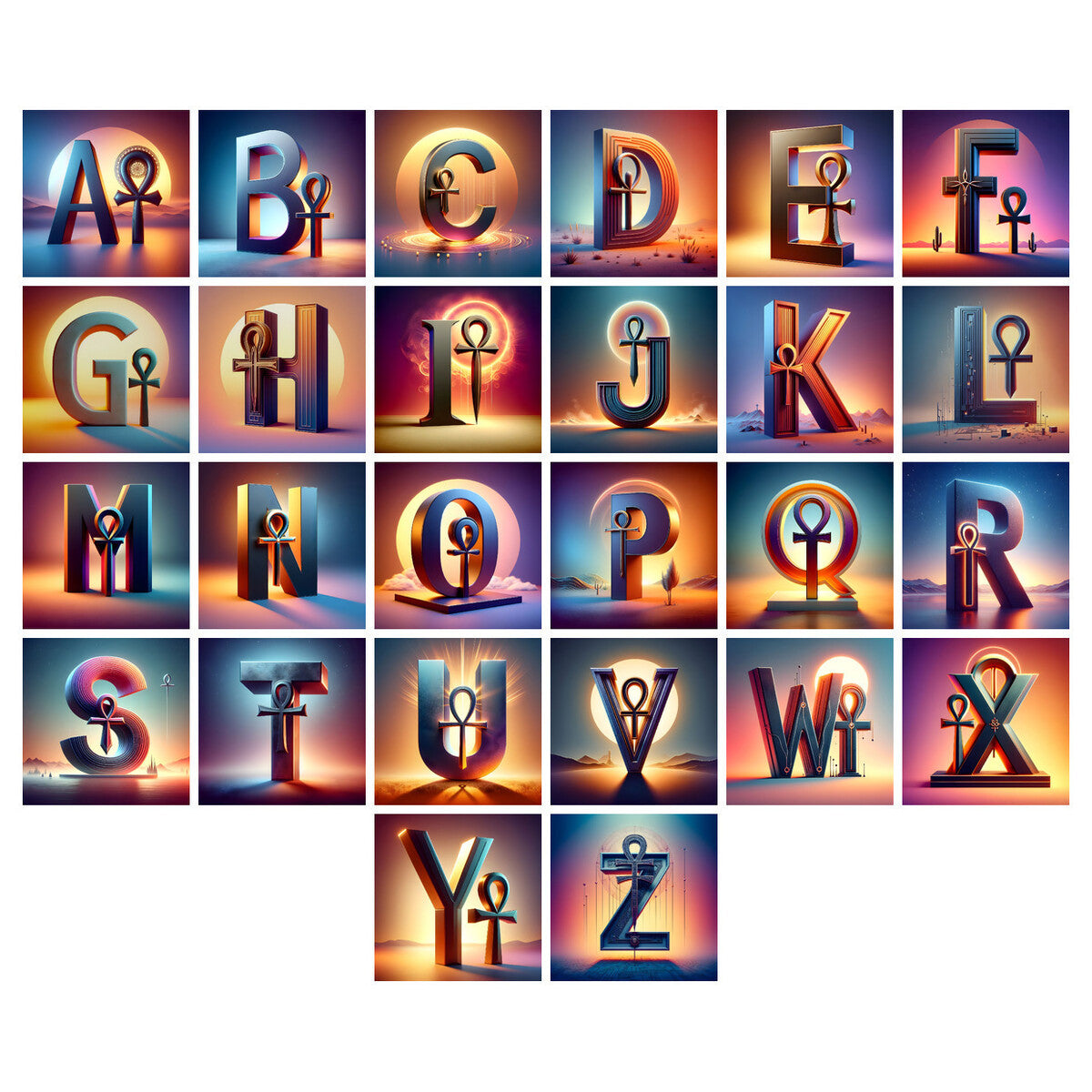 Ankh alphabet — choose an individual printable letter