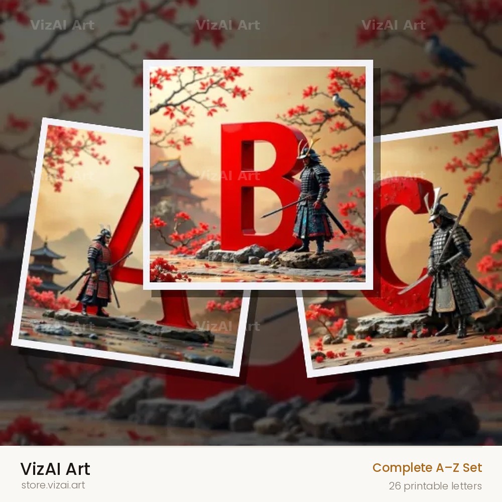 Samurai Blossom alphabet — choose an individual printable letter