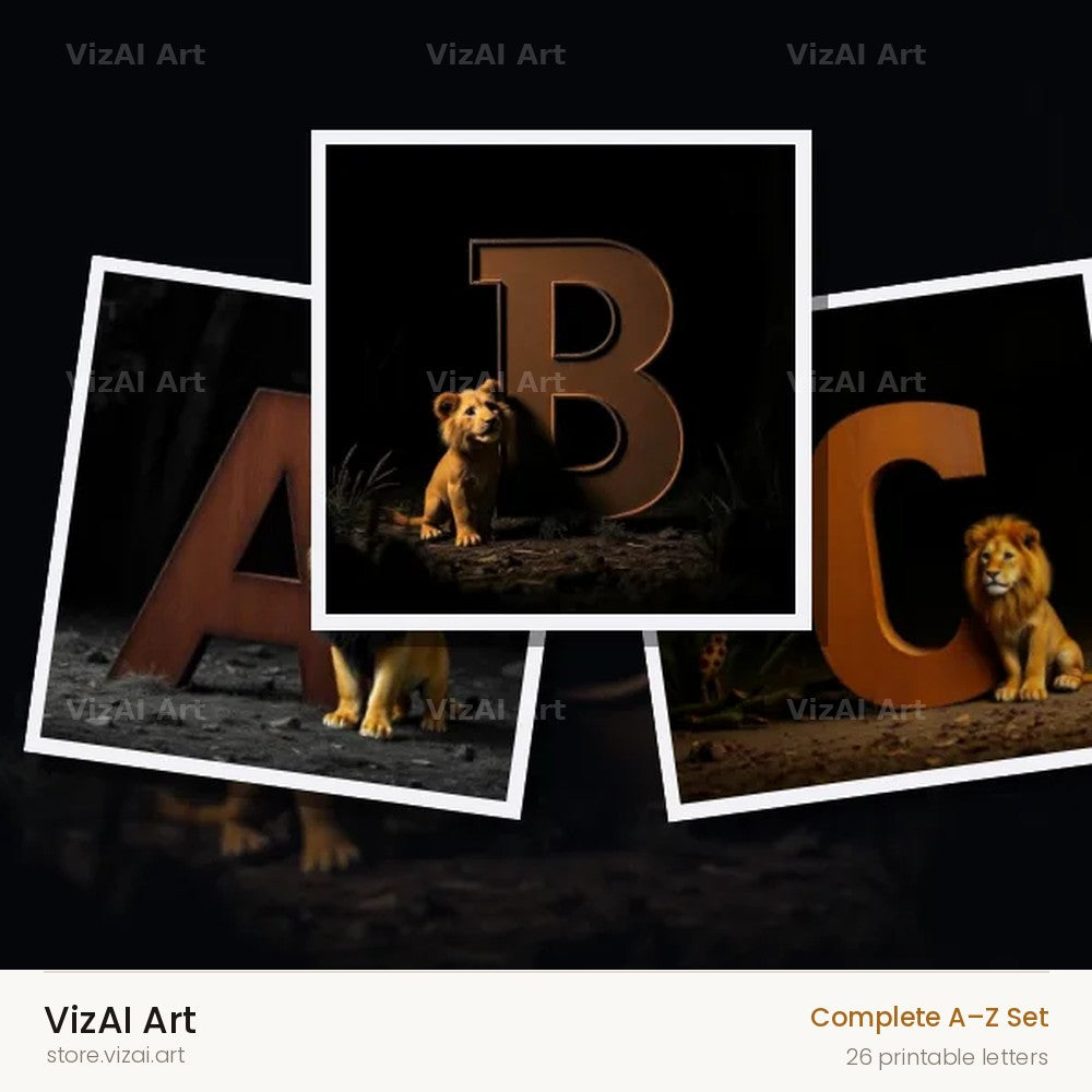 Bronze Lion Night alphabet — choose an individual printable letter