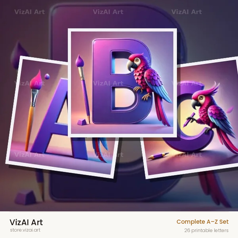 Parrot Paint Purple alphabet — choose an individual printable letter