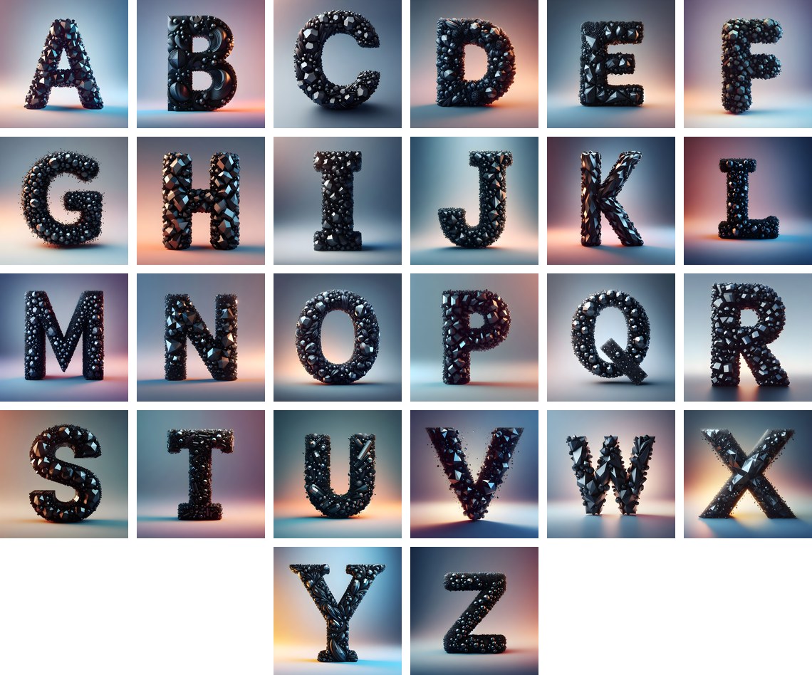 Black Crystal alphabet — all 26 letters