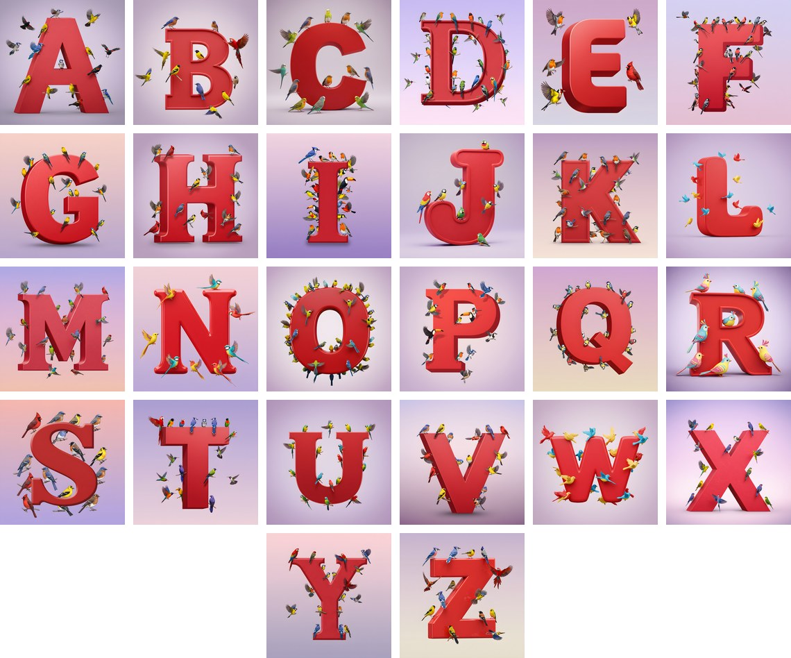 Garden Bird alphabet — all 26 letters