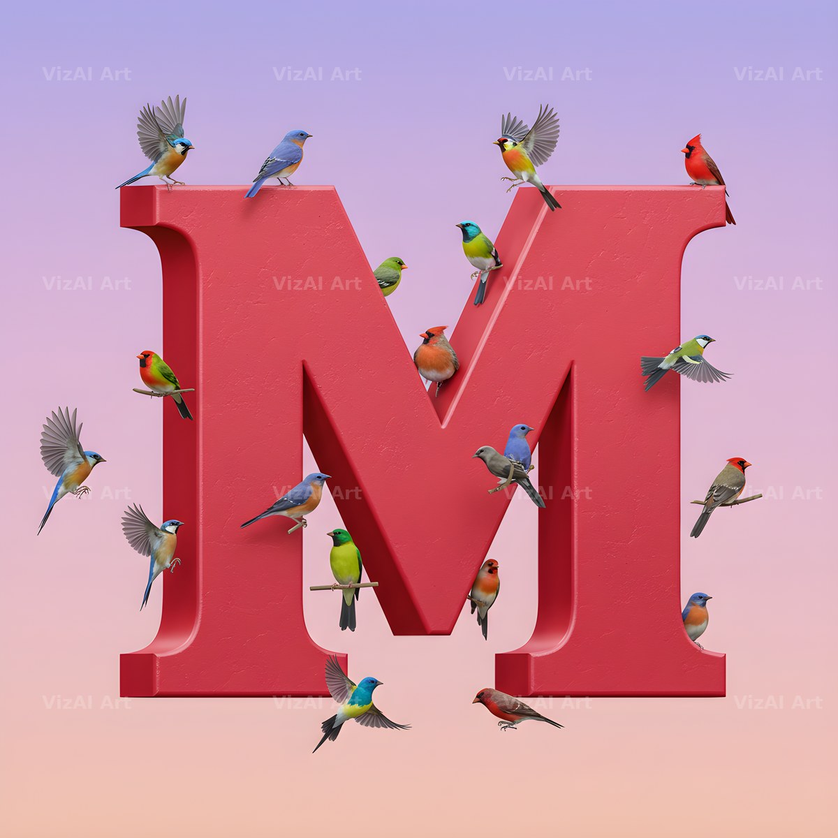 Garden Bird alphabet letter M