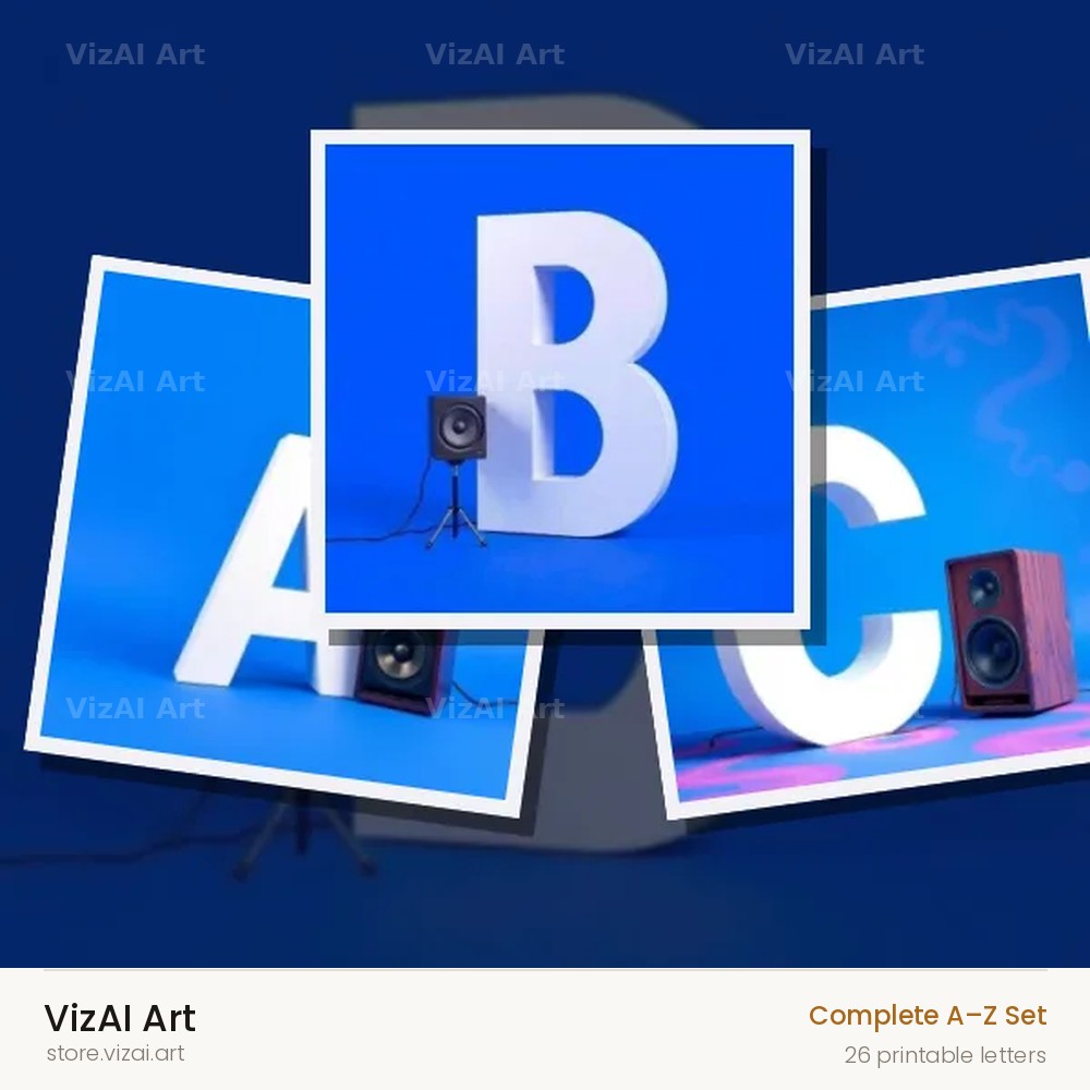 Blue Speaker Bass alphabet — choose an individual printable letter