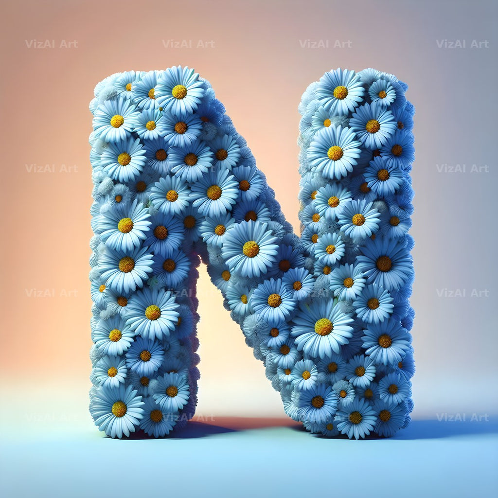 Blue Daisy alphabet letter N