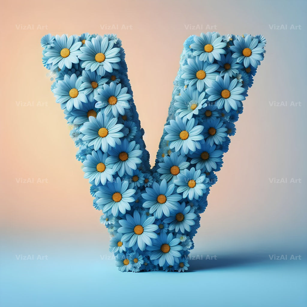 Blue Daisy alphabet letter V
