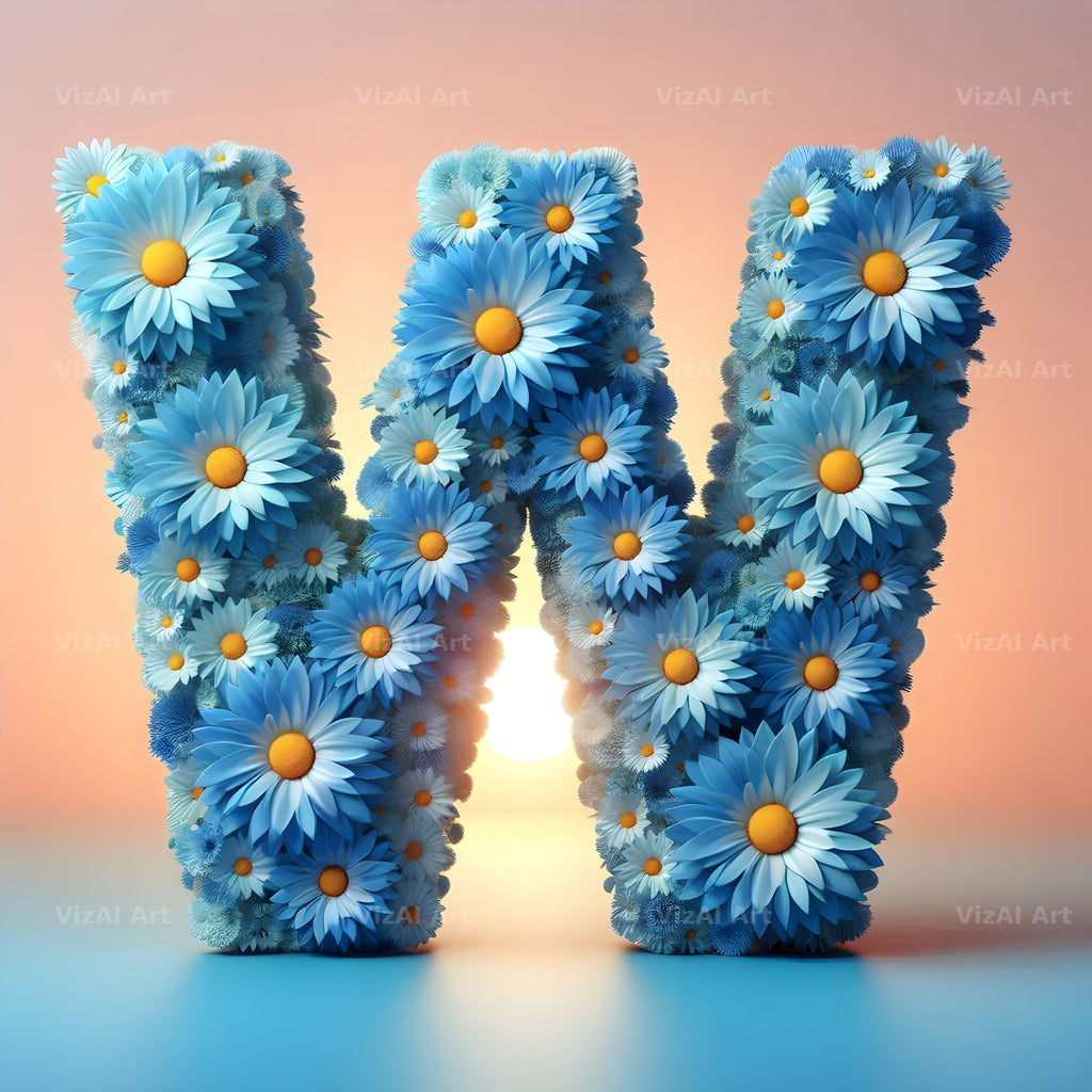 Blue Daisy alphabet letter W