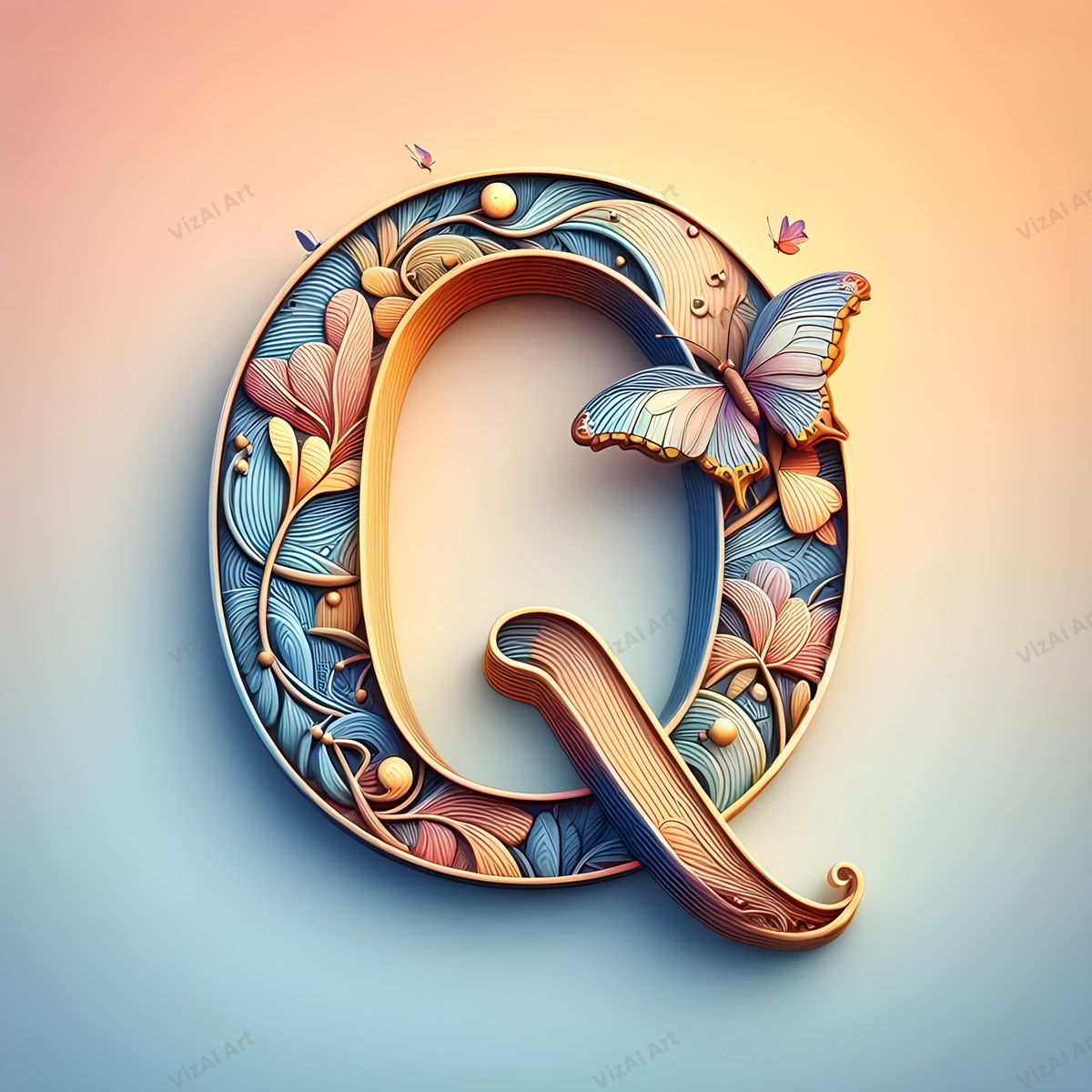 Butterfly alphabet letter Q