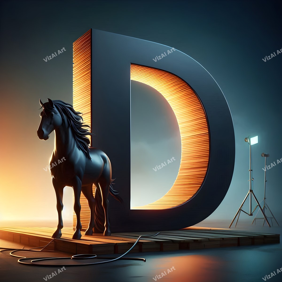 Black Horse alphabet letter D