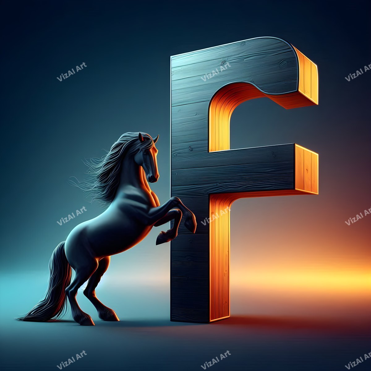 Black Horse alphabet letter F
