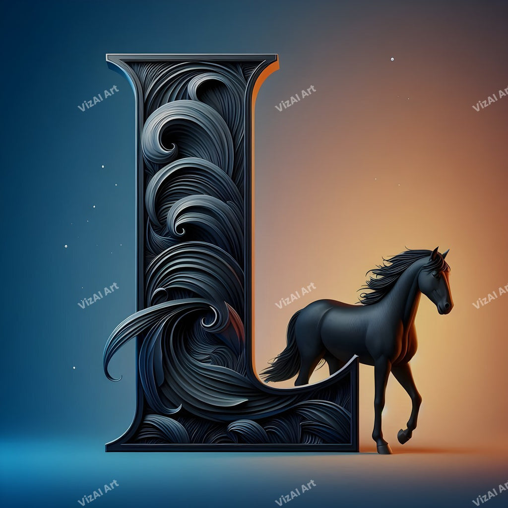 Black Horse alphabet letter L