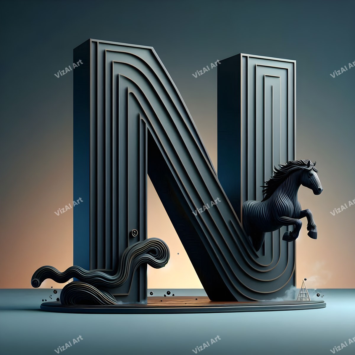 Black Horse alphabet letter N