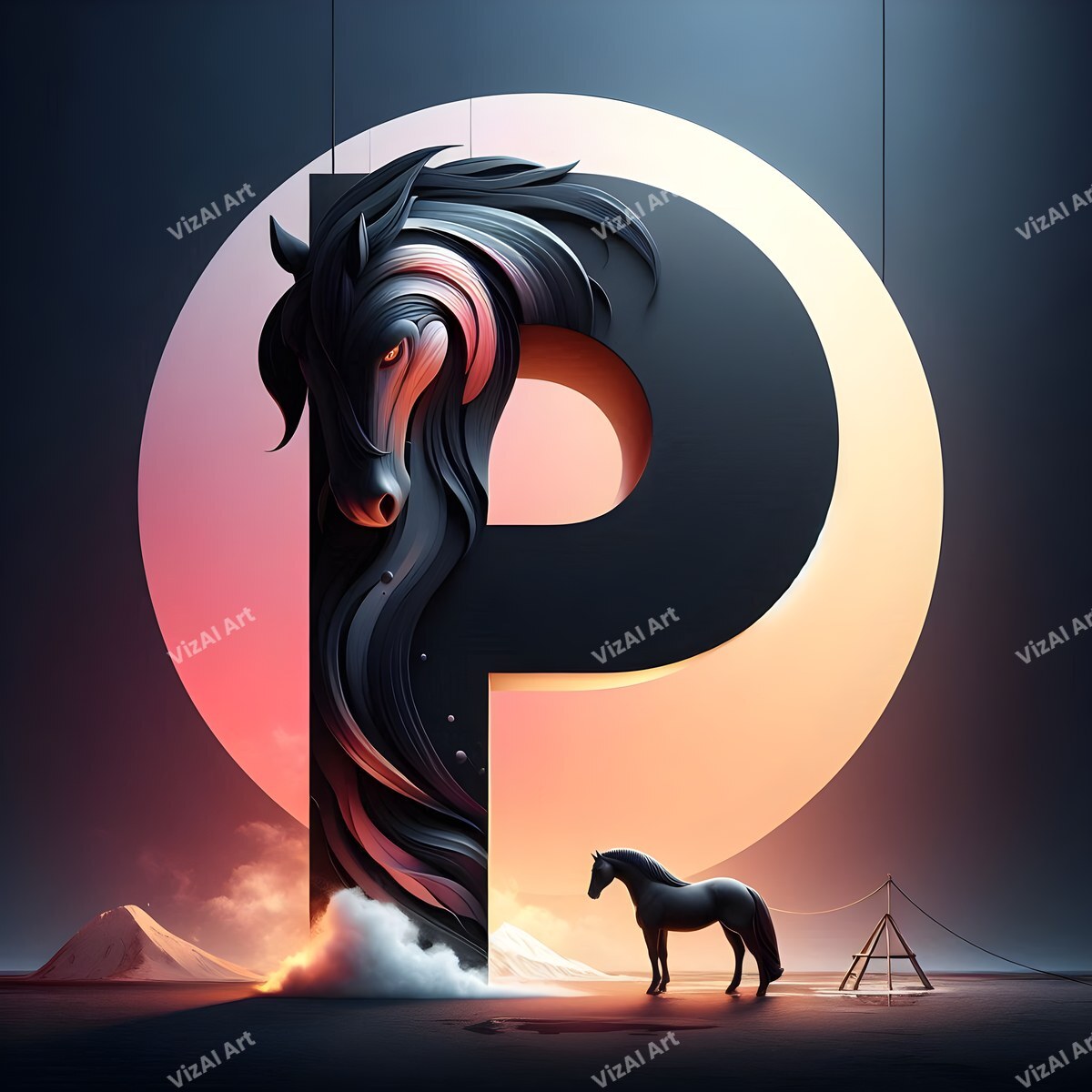 Black Horse alphabet letter P