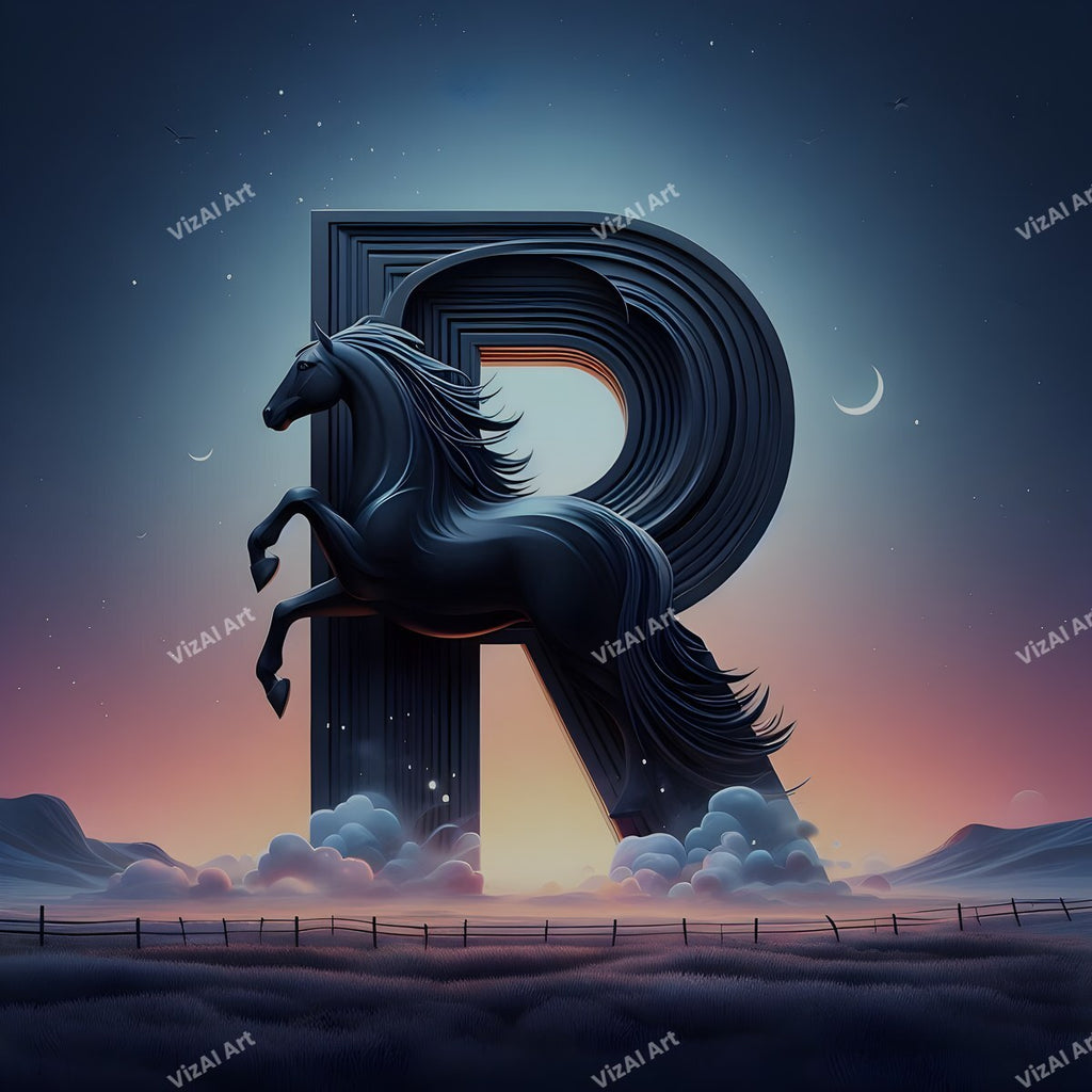 Black Horse alphabet letter R