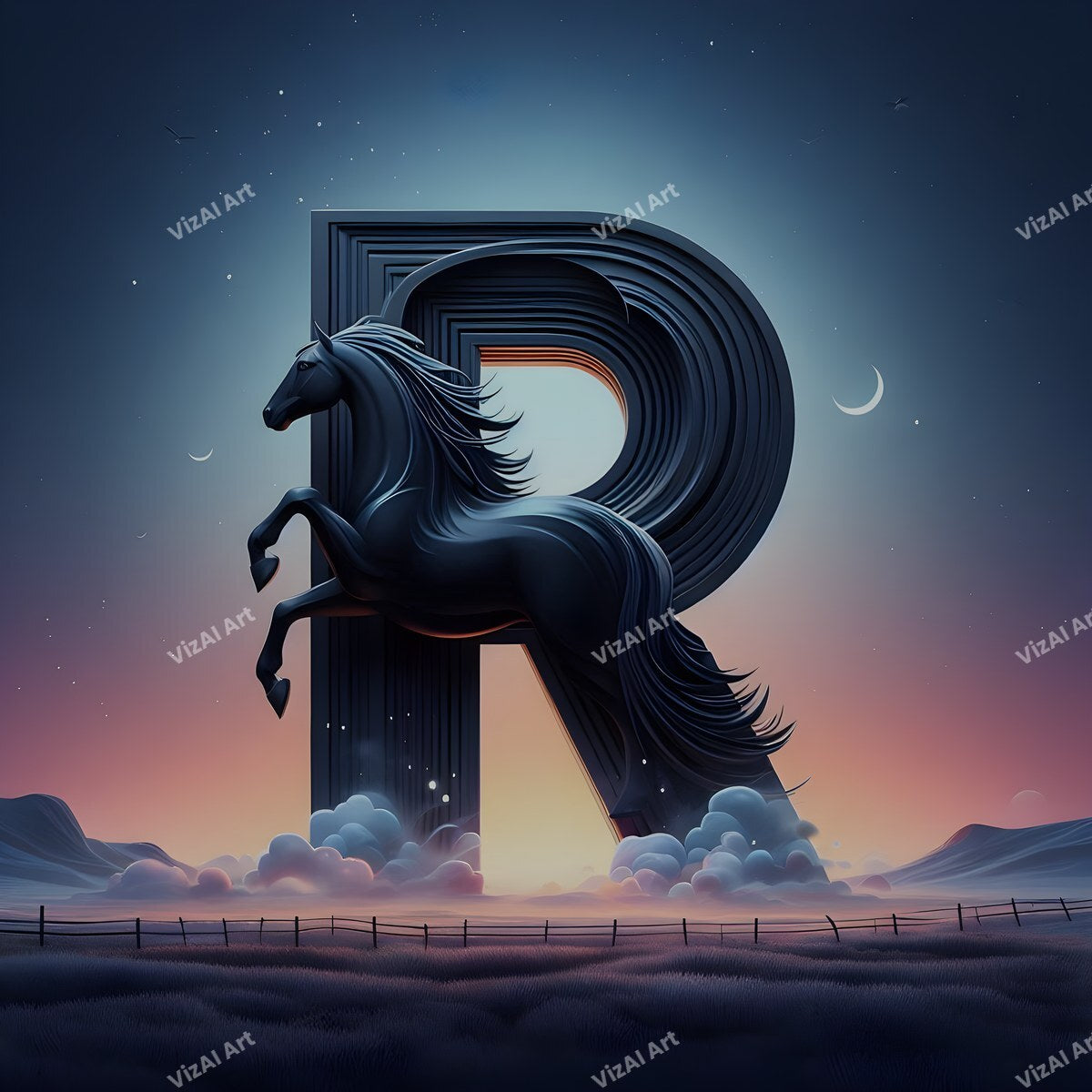 Black Horse alphabet letter R