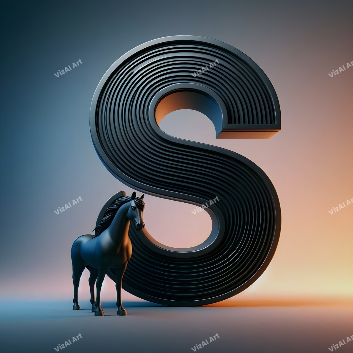 Black Horse alphabet letter S