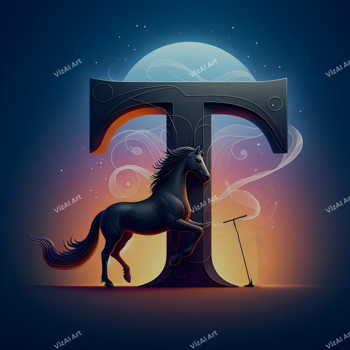 Black Horse alphabet letter T