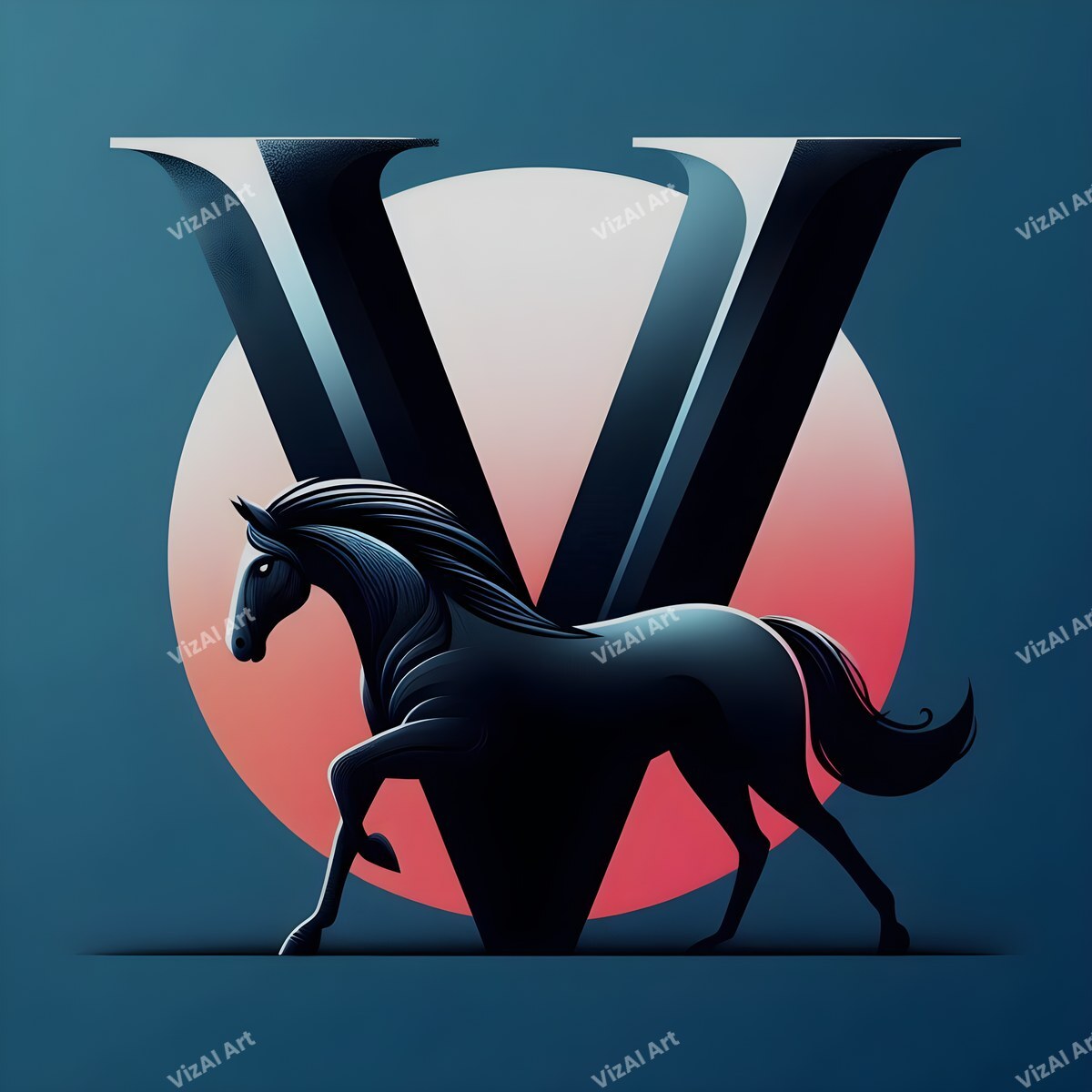 Black Horse alphabet letter V