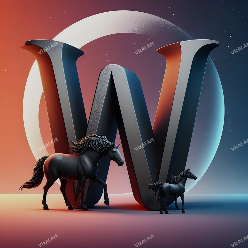 Black Horse alphabet letter W