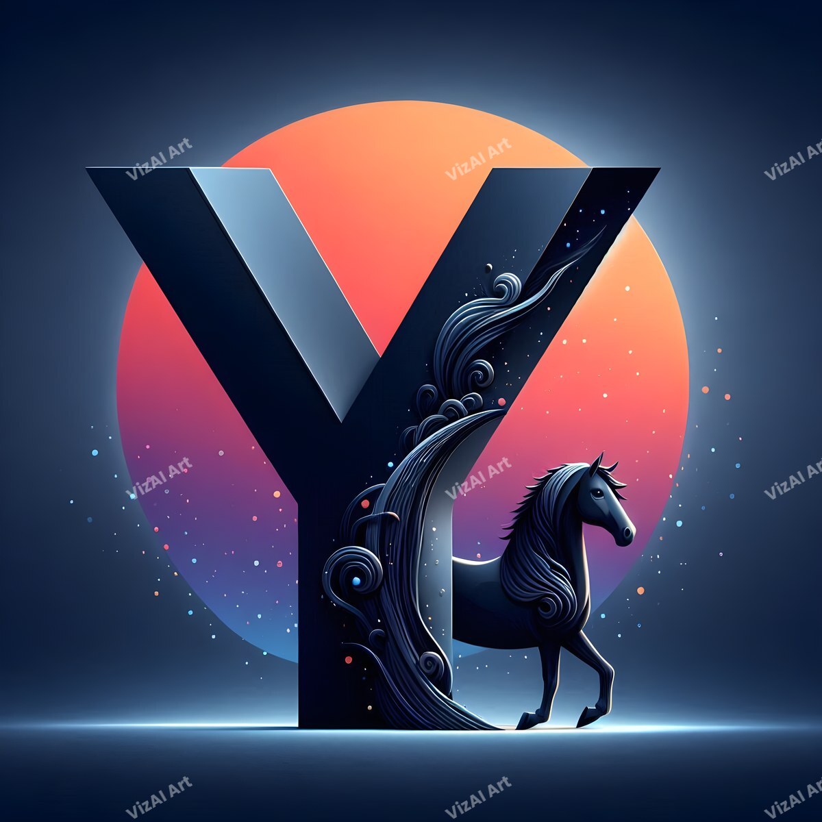 Black Horse alphabet letter Y