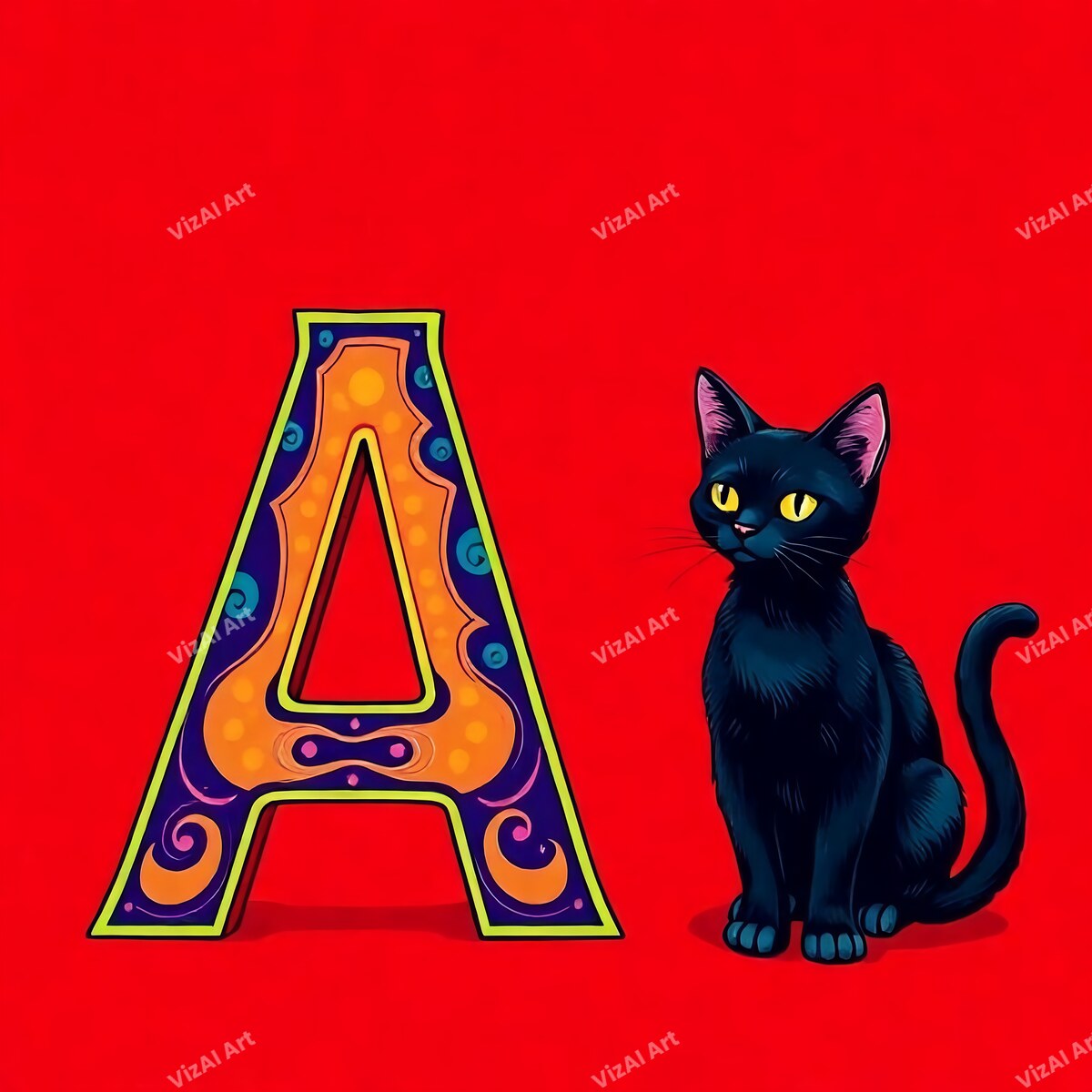 Black Cat alphabet letter A