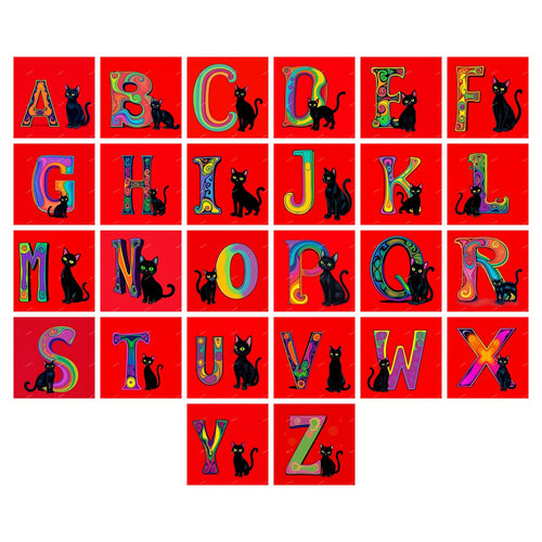 Black cat alphabet — all 26 letters A to Z