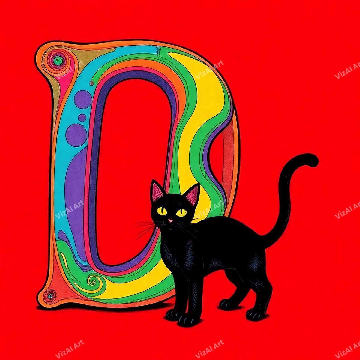 Black Cat alphabet letter D