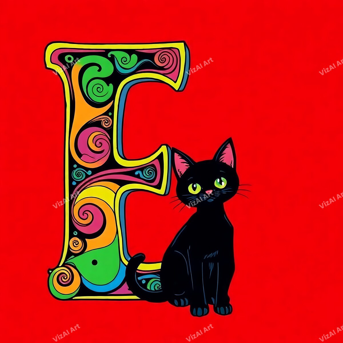 Black Cat alphabet letter E