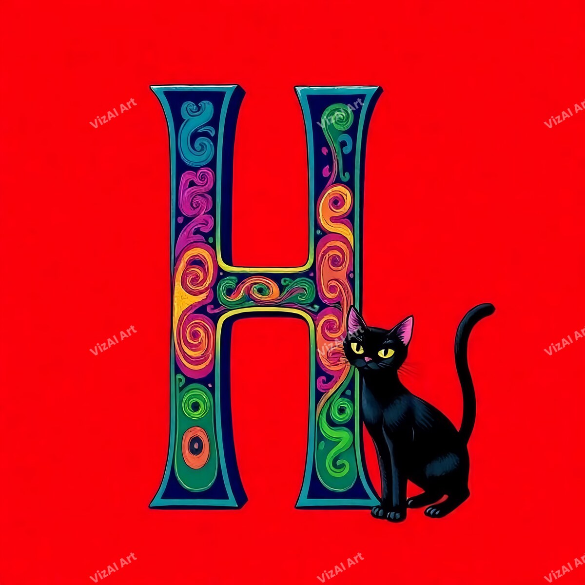 Black Cat alphabet letter H