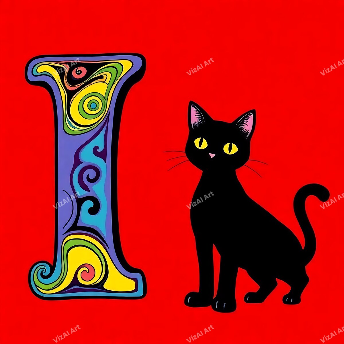 Black Cat alphabet letter I