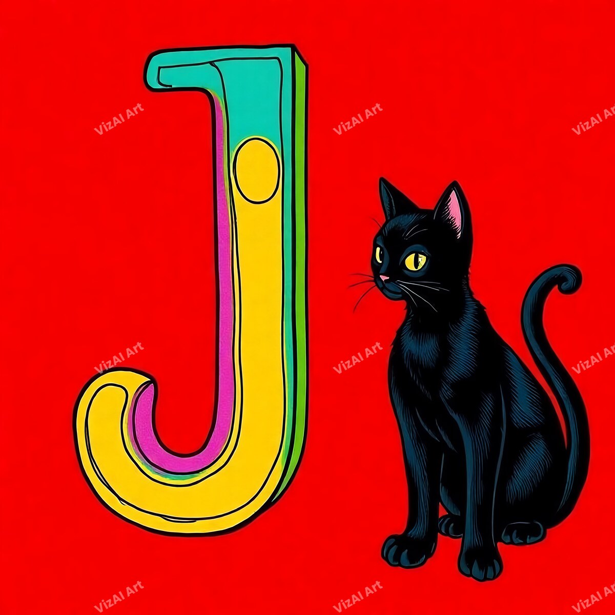Black Cat alphabet letter J