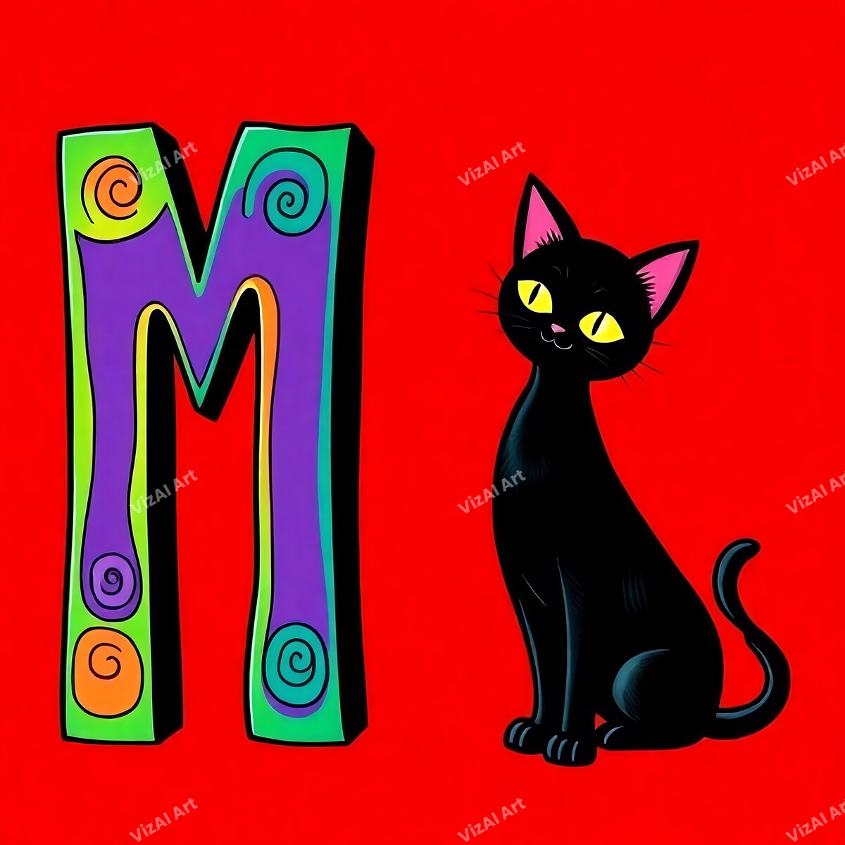 Black Cat alphabet letter M