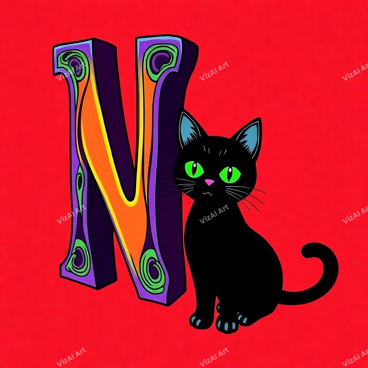 Black Cat alphabet letter N