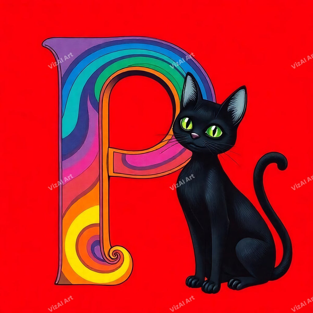 Black Cat alphabet letter P