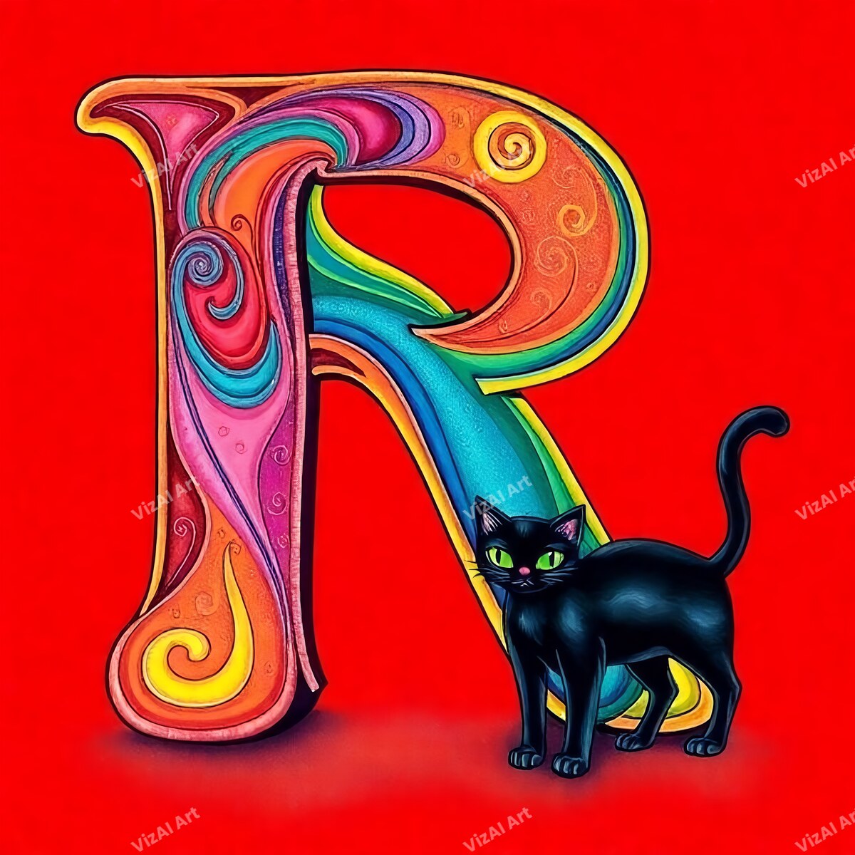 Black Cat alphabet letter R