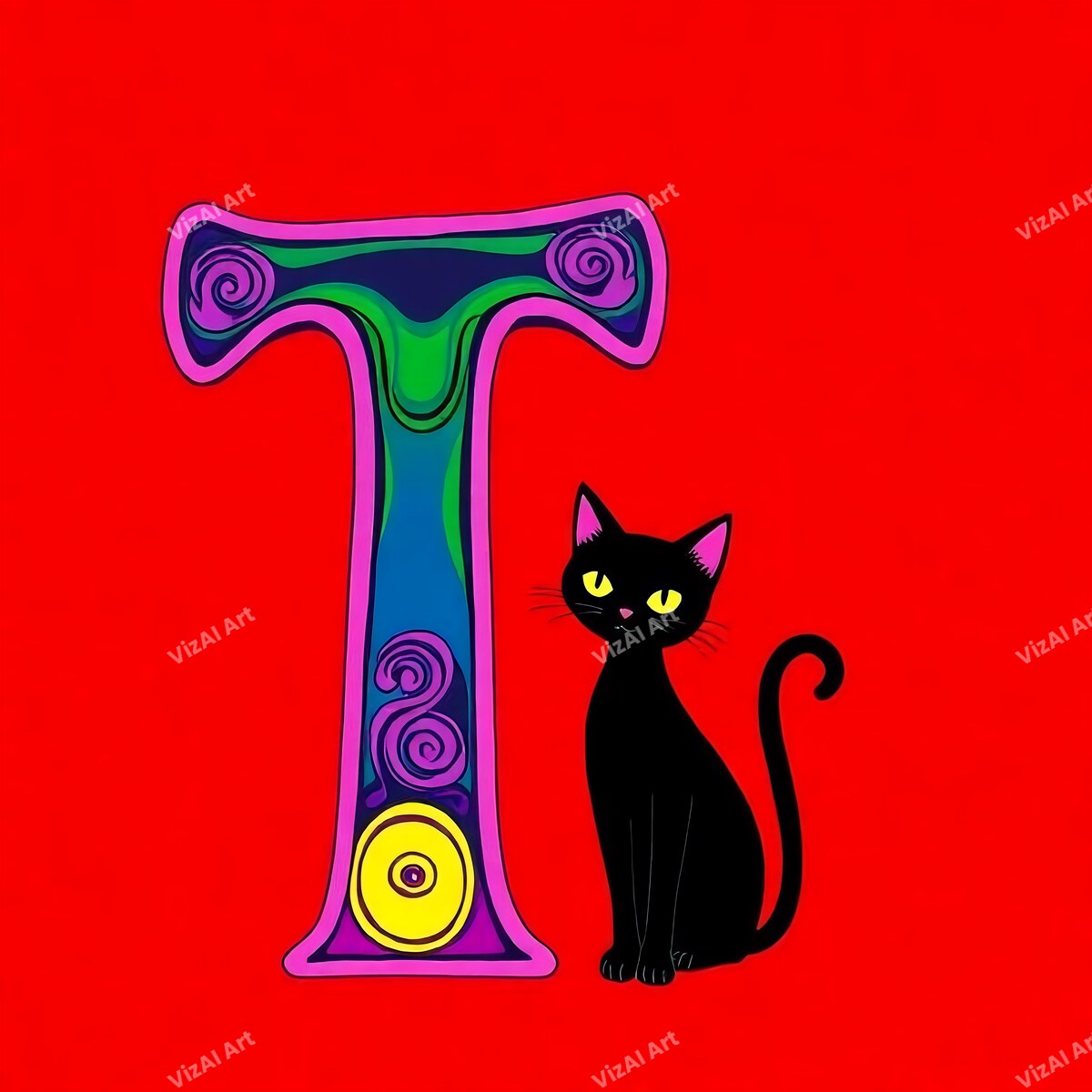 Black Cat alphabet letter T