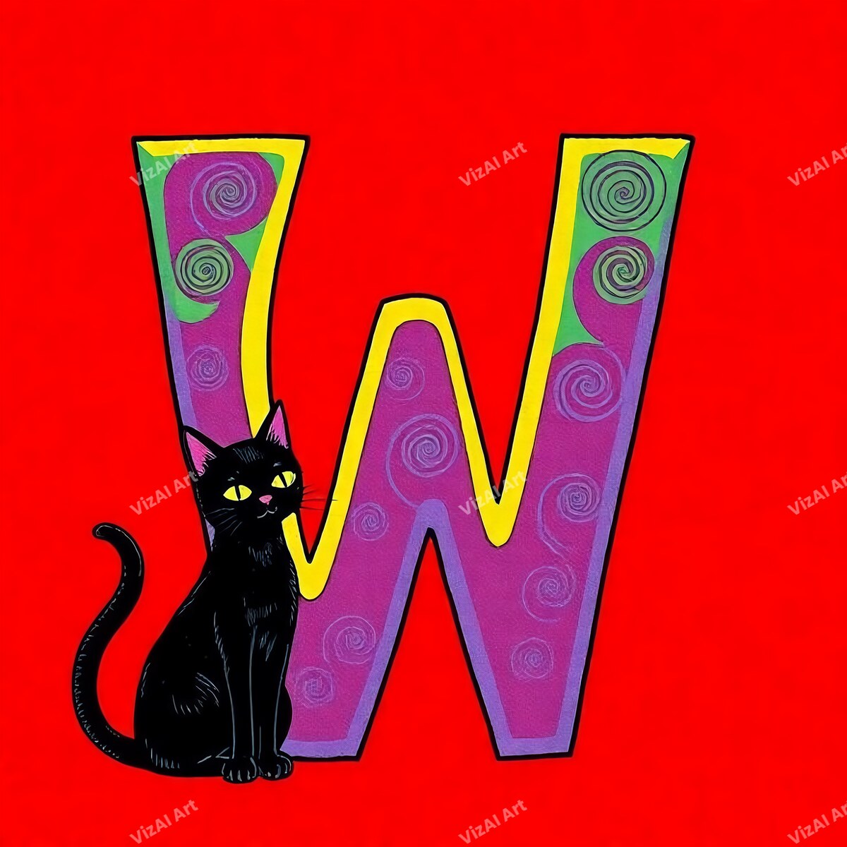 Black Cat alphabet letter W