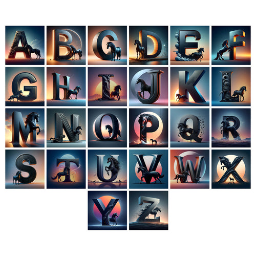 Black Horse alphabet — choose an individual printable letter