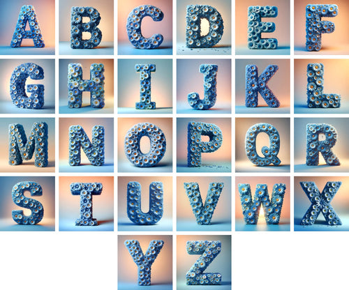 Blue Daisy alphabet — choose an individual printable letter