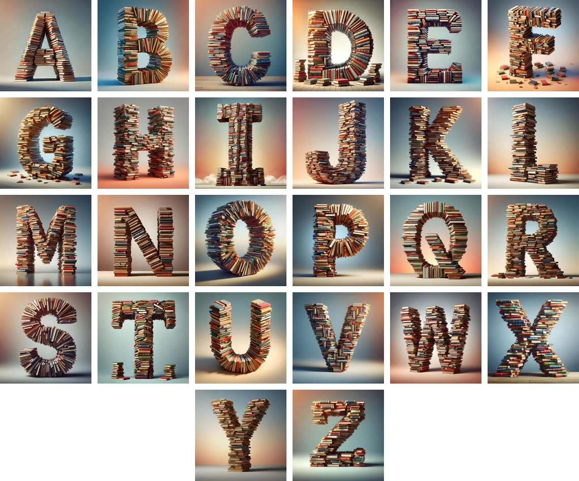 Book Stack alphabet — all 26 letters