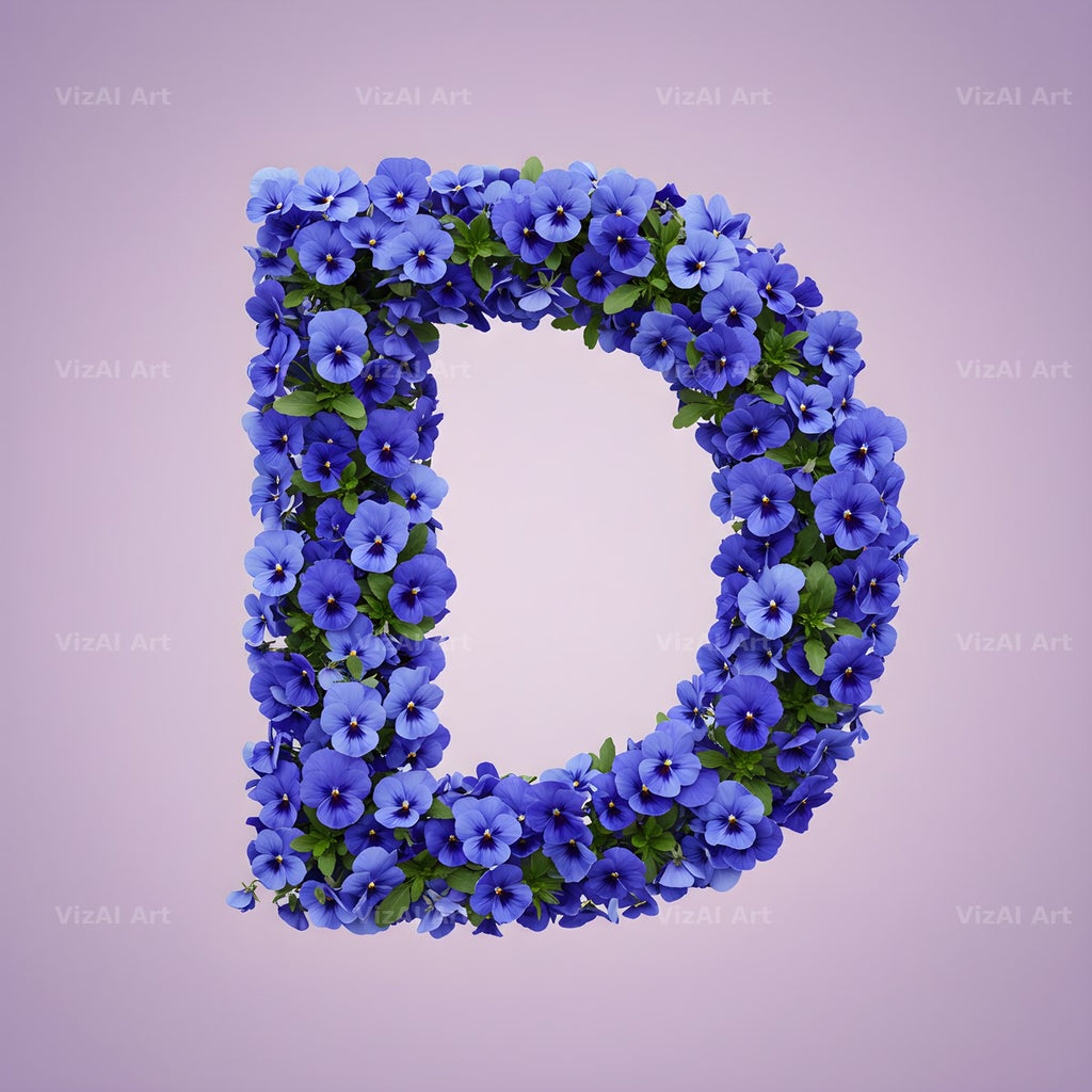Blue Pansy alphabet letter D