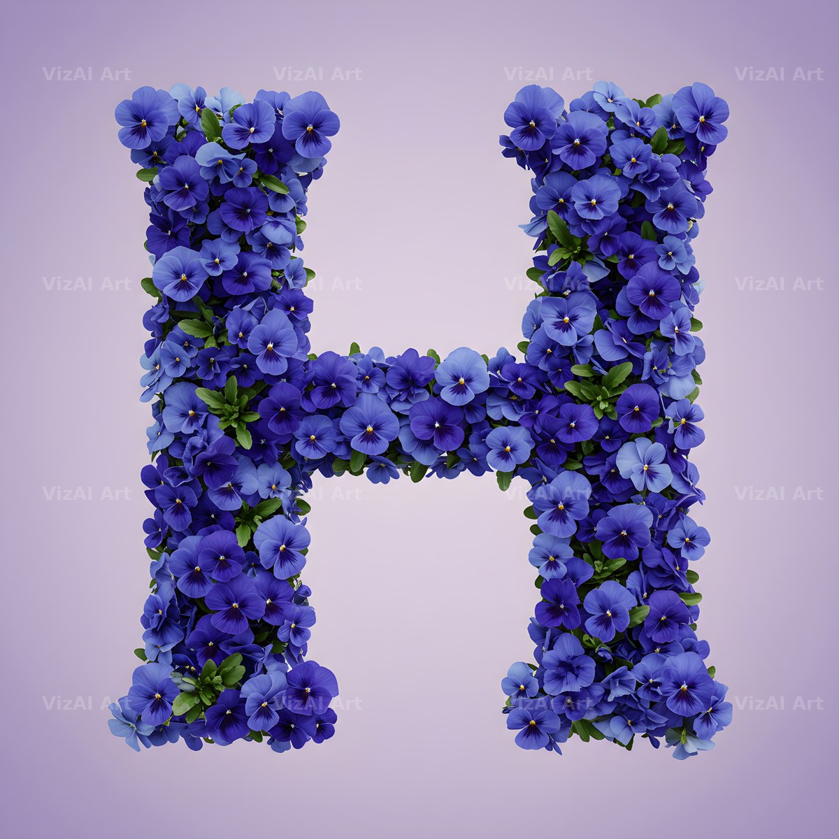 Blue Pansy alphabet letter H