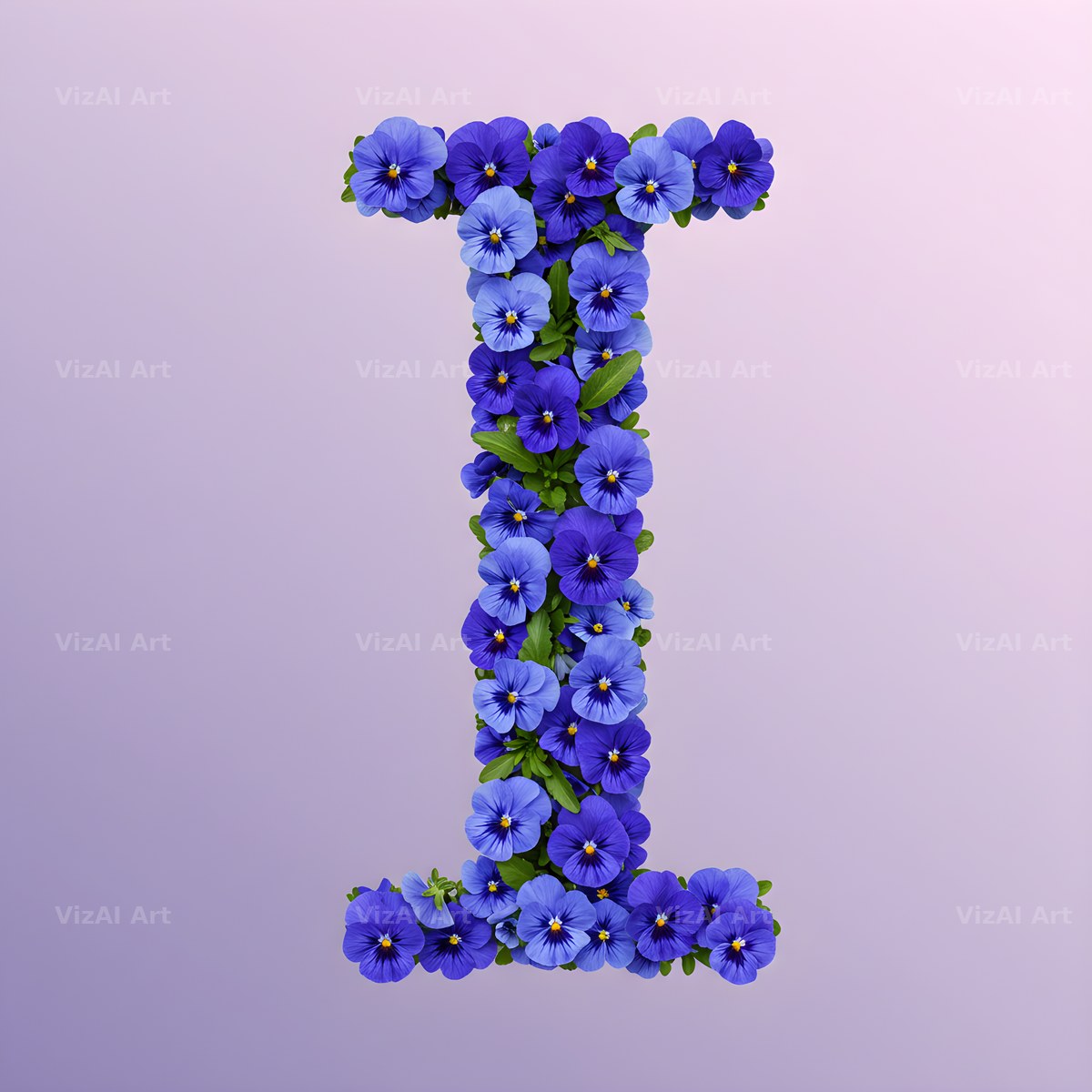 Blue Pansy alphabet letter I