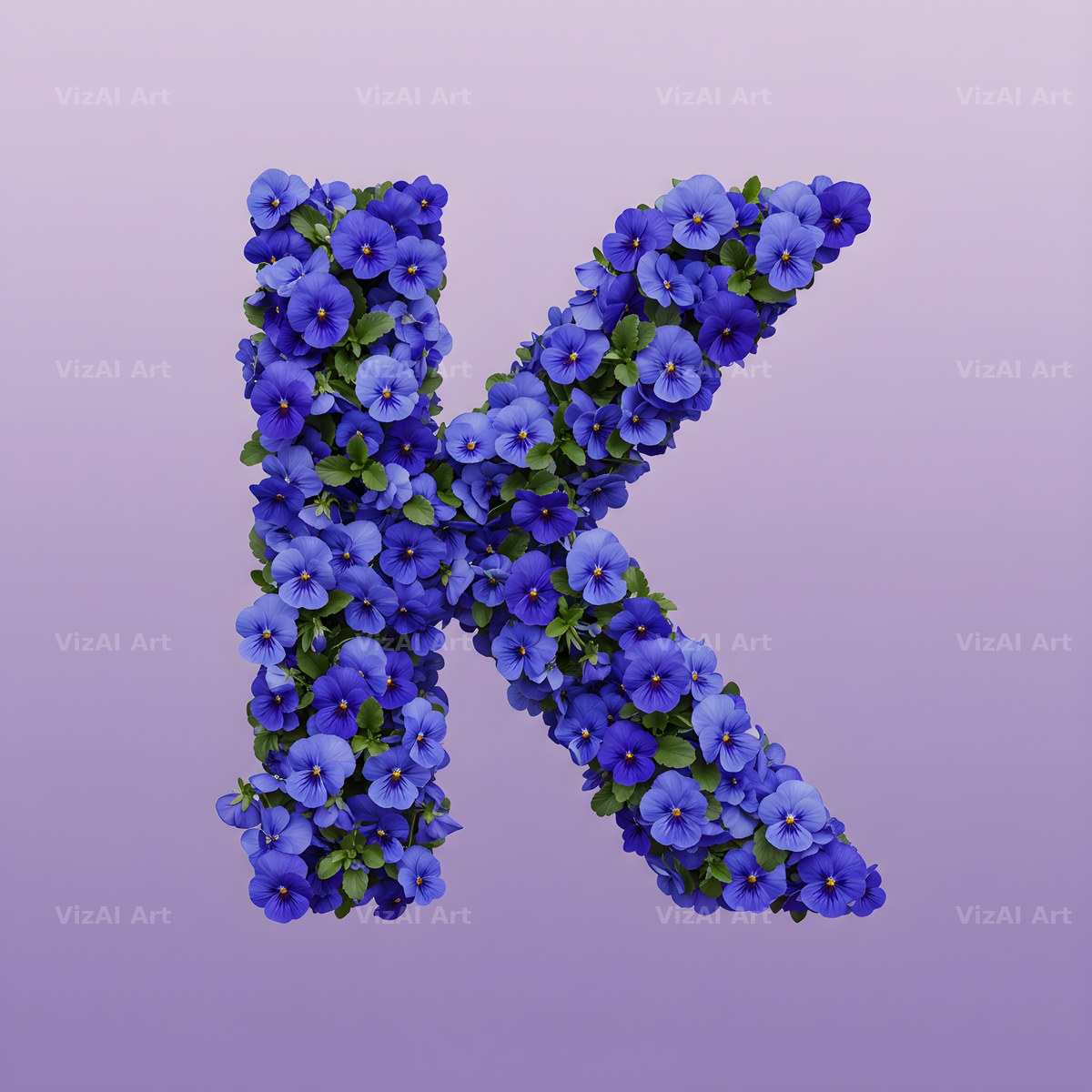 Blue Pansy alphabet letter K