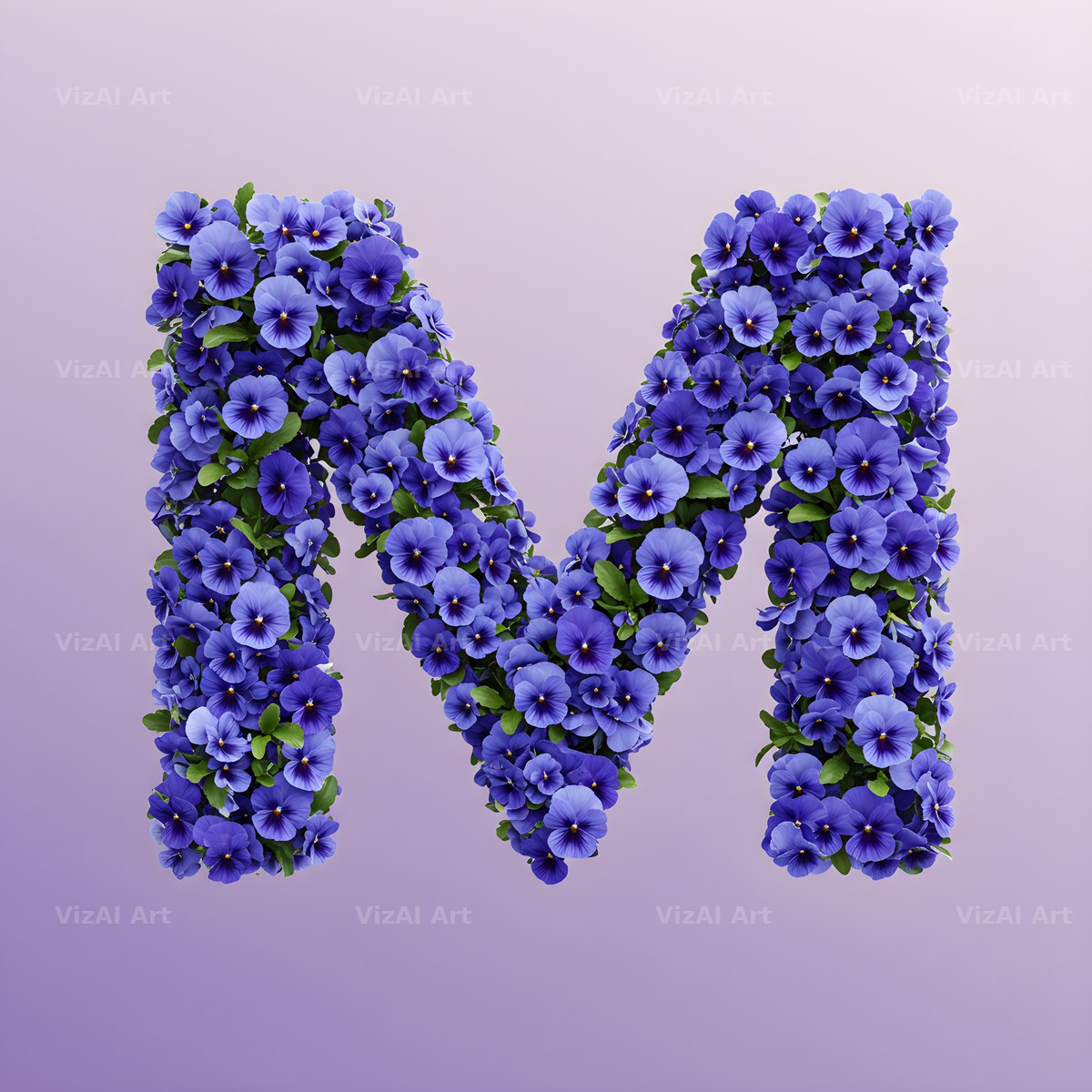 Blue Pansy alphabet letter M