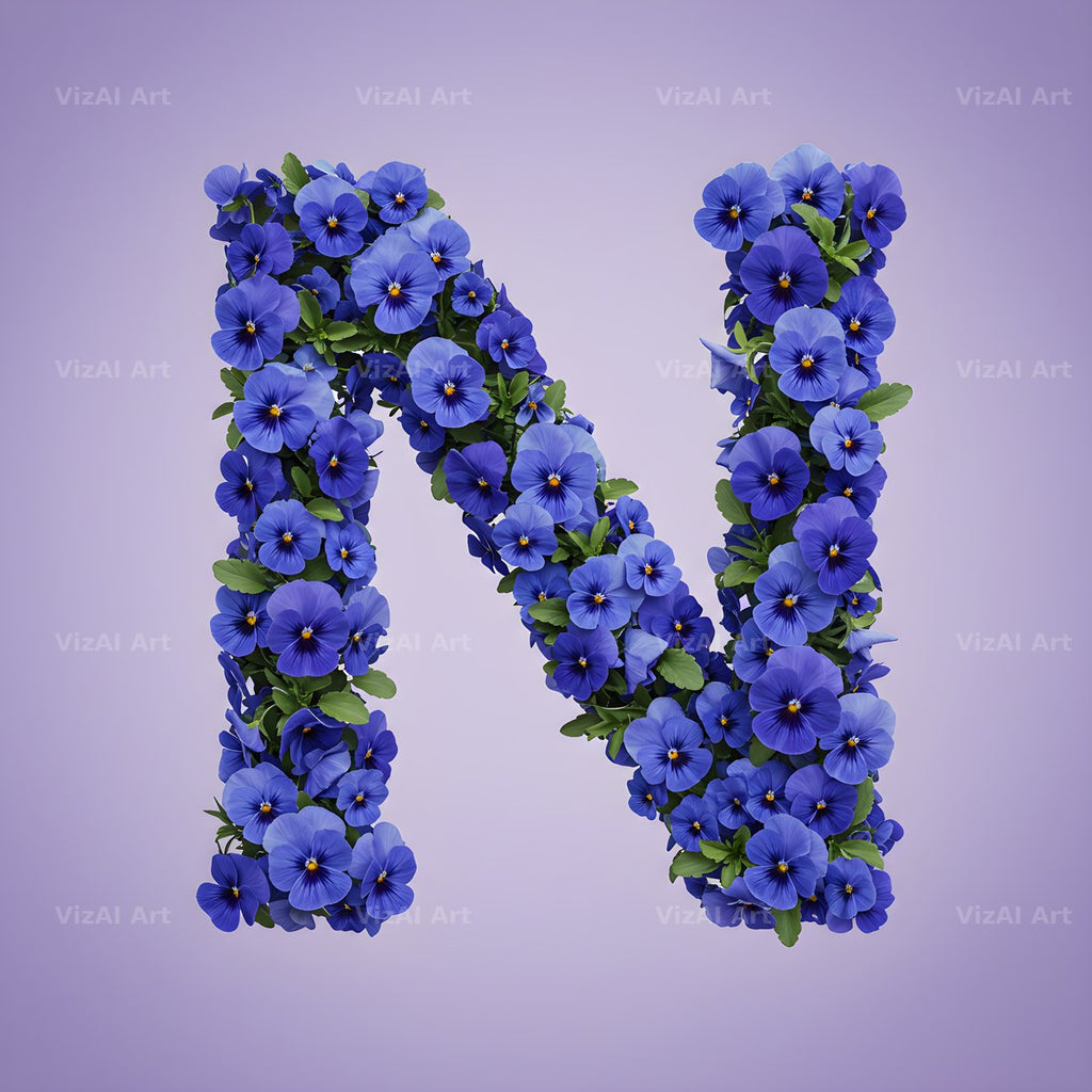 Blue Pansy alphabet letter N