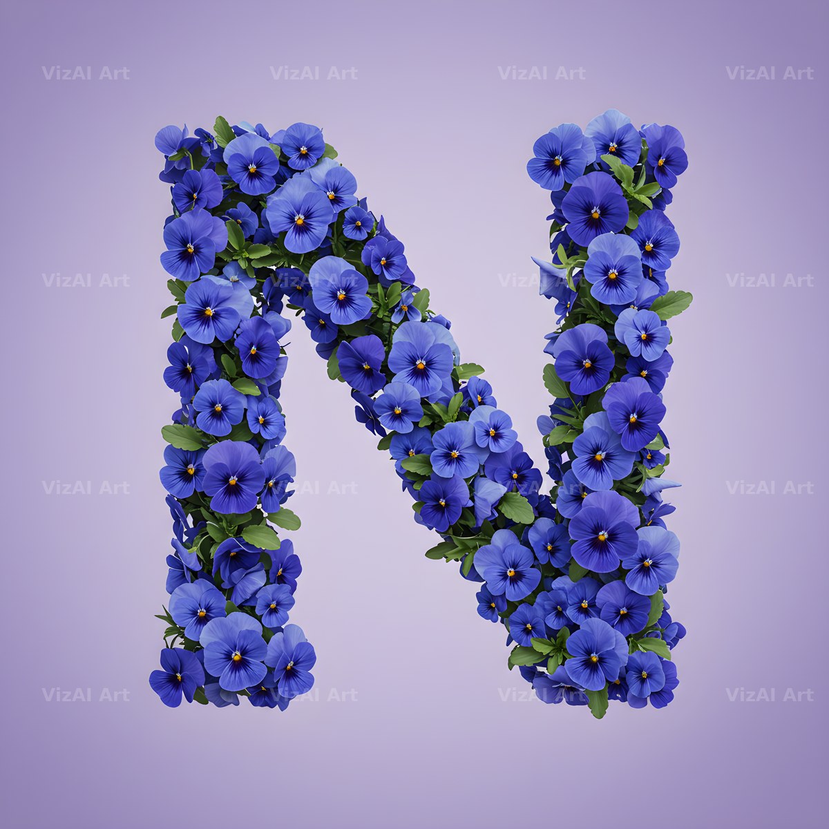 Blue Pansy alphabet letter N