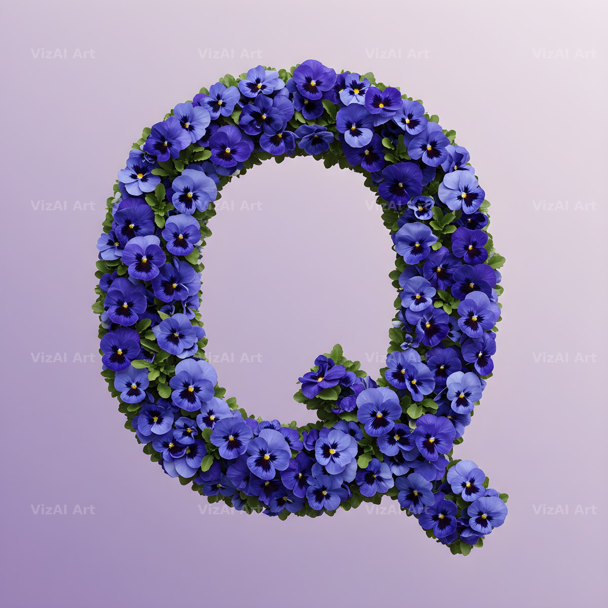 Blue Pansy alphabet letter Q