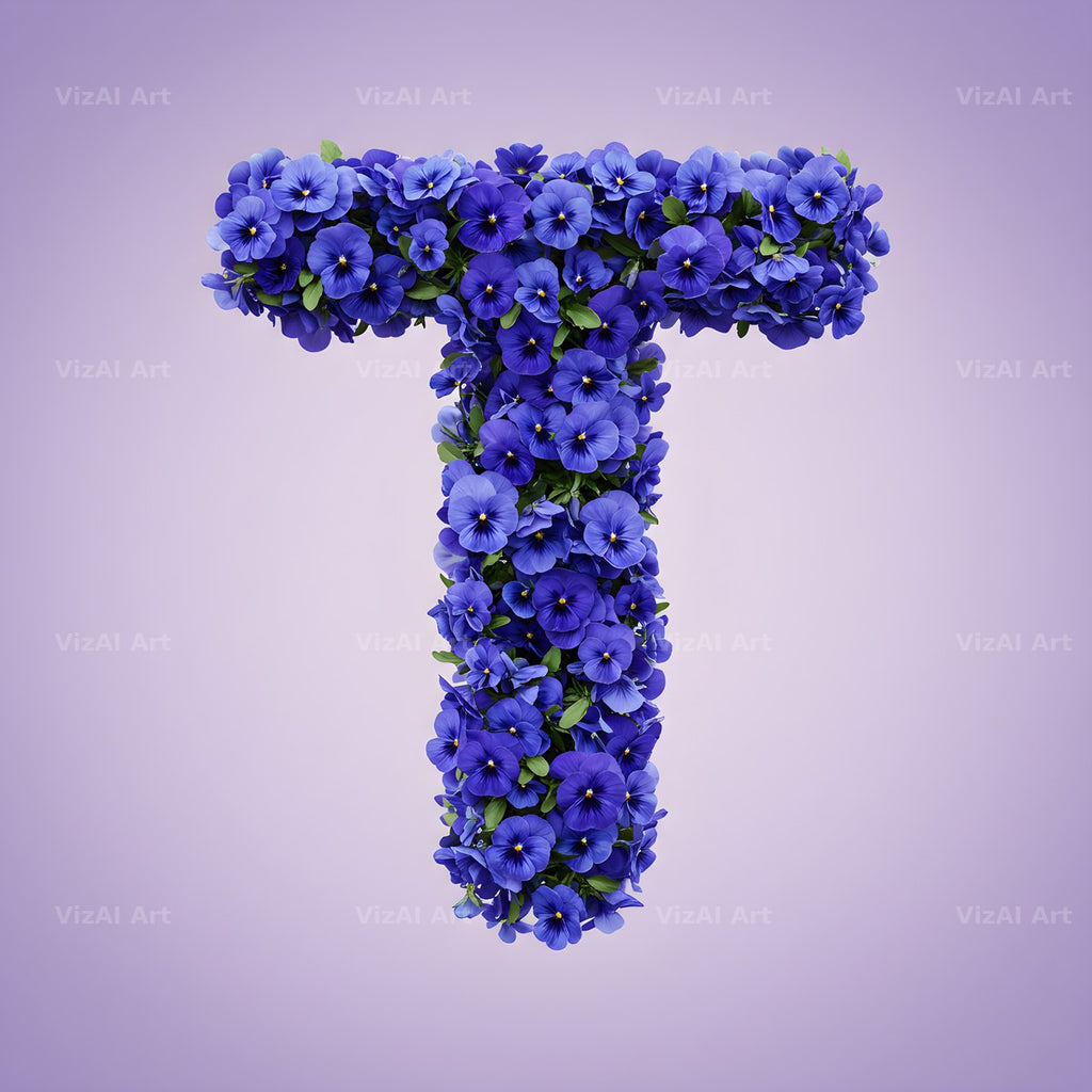 Blue Pansy alphabet letter T